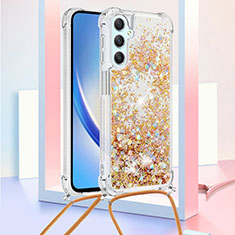 Silicone Candy Rubber TPU Bling-Bling Soft Case Cover with Lanyard Strap YB3 for Samsung Galaxy A25 5G Gold