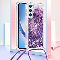Silicone Candy Rubber TPU Bling-Bling Soft Case Cover with Lanyard Strap YB3 for Samsung Galaxy A25 5G Purple