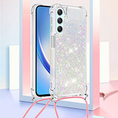 Silicone Candy Rubber TPU Bling-Bling Soft Case Cover with Lanyard Strap YB3 for Samsung Galaxy A25 5G Silver