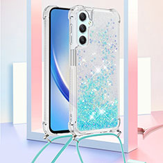Silicone Candy Rubber TPU Bling-Bling Soft Case Cover with Lanyard Strap YB3 for Samsung Galaxy A25 5G Sky Blue
