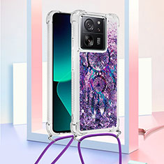 Silicone Candy Rubber TPU Bling-Bling Soft Case Cover with Lanyard Strap YB3 for Xiaomi Mi 13T 5G Purple