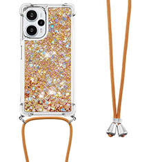 Silicone Candy Rubber TPU Bling-Bling Soft Case Cover with Lanyard Strap YB3 for Xiaomi Poco F5 5G Gold