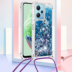 Silicone Candy Rubber TPU Bling-Bling Soft Case Cover with Lanyard Strap YB3 for Xiaomi Redmi Note 12 5G Blue
