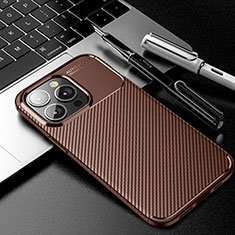 Silicone Candy Rubber TPU Twill Soft Case Cover for Apple iPhone 13 Pro Max Brown