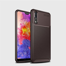 Silicone Candy Rubber TPU Twill Soft Case Cover for Huawei P20 Brown