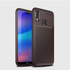 Silicone Candy Rubber TPU Twill Soft Case Cover for Huawei P20 Lite Brown