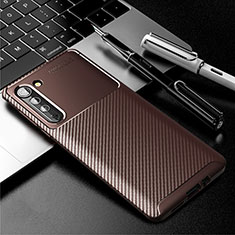 Silicone Candy Rubber TPU Twill Soft Case Cover for Motorola Moto Edge Brown