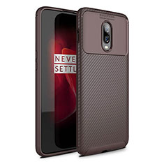 Silicone Candy Rubber TPU Twill Soft Case Cover for OnePlus 6 Brown