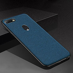 Silicone Candy Rubber TPU Twill Soft Case Cover for Oppo A7 Blue