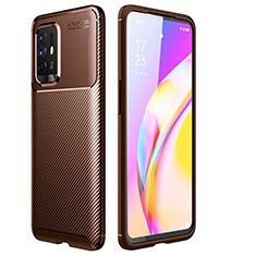 Silicone Candy Rubber TPU Twill Soft Case Cover for Oppo F19 Pro+ Plus 5G Brown