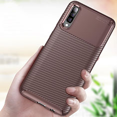 Silicone Candy Rubber TPU Twill Soft Case Cover for Samsung Galaxy A70 Brown