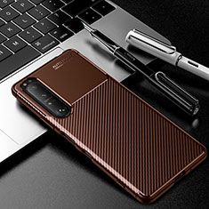 Silicone Candy Rubber TPU Twill Soft Case Cover for Sony Xperia 1 III Brown