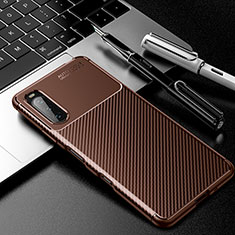 Silicone Candy Rubber TPU Twill Soft Case Cover for Sony Xperia 10 III Brown