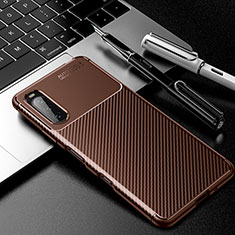 Silicone Candy Rubber TPU Twill Soft Case Cover for Sony Xperia 10 III SO-52B Brown