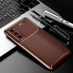 Silicone Candy Rubber TPU Twill Soft Case Cover for Vivo Y70 (2020) Brown