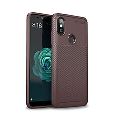 Silicone Candy Rubber TPU Twill Soft Case Cover for Xiaomi Mi A2 Brown