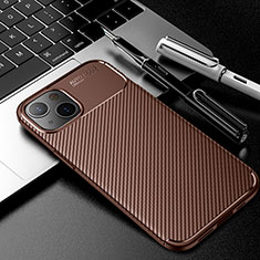 Silicone Candy Rubber TPU Twill Soft Case Cover S01 for Apple iPhone 14 Brown