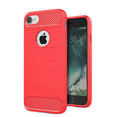 Silicone Candy Rubber TPU Twill Soft Case Cover S01 for Apple iPhone 8 Red