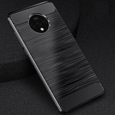 Silicone Candy Rubber TPU Twill Soft Case Cover S01 for OnePlus 7T Black