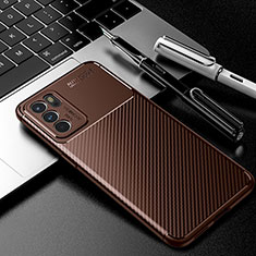 Silicone Candy Rubber TPU Twill Soft Case Cover S01 for Oppo Reno6 5G Brown