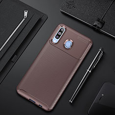 Silicone Candy Rubber TPU Twill Soft Case Cover S01 for Samsung Galaxy A40s Brown