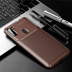 Silicone Candy Rubber TPU Twill Soft Case Cover S01 for Samsung Galaxy M11 Brown