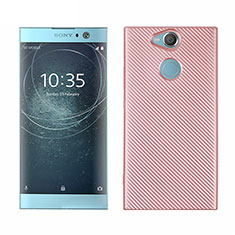 Silicone Candy Rubber TPU Twill Soft Case Cover S01 for Sony Xperia XA2 Plus Rose Gold