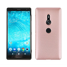 Silicone Candy Rubber TPU Twill Soft Case Cover S01 for Sony Xperia XZ2 Rose Gold