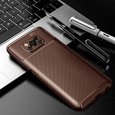 Silicone Candy Rubber TPU Twill Soft Case Cover S02 for Xiaomi Poco X3 NFC Brown