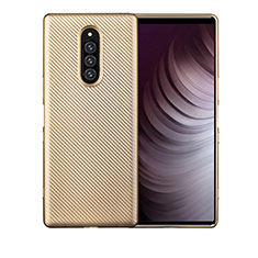 Silicone Candy Rubber TPU Twill Soft Case Cover T01 for Sony Xperia 1 Gold