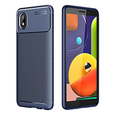 Silicone Candy Rubber TPU Twill Soft Case Cover WL1 for Samsung Galaxy A01 Core Blue