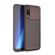 Silicone Candy Rubber TPU Twill Soft Case Cover WL1 for Samsung Galaxy A50 Brown