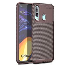 Silicone Candy Rubber TPU Twill Soft Case Cover WL1 for Samsung Galaxy A60 Brown