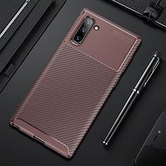Silicone Candy Rubber TPU Twill Soft Case Cover Y01 for Samsung Galaxy Note 10 Brown