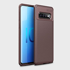 Silicone Candy Rubber TPU Twill Soft Case Cover Y01 for Samsung Galaxy S10 Plus Brown