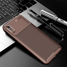 Silicone Candy Rubber TPU Twill Soft Case Cover Y01 for Xiaomi Redmi 9AT Brown