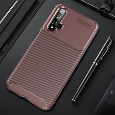 Silicone Candy Rubber TPU Twill Soft Case Cover Y02 for Huawei Honor 20 Brown