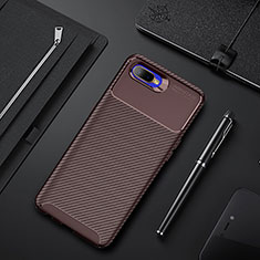 Silicone Candy Rubber TPU Twill Soft Case Cover Y02 for Oppo K1 Brown
