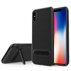 Silicone Candy Rubber TPU Twill Soft Case with Stand for Apple iPhone Xs Black