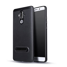 Silicone Candy Rubber TPU Twill Soft Case with Stand for Huawei Mate 9 Black