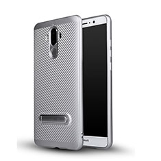 Silicone Candy Rubber TPU Twill Soft Case with Stand for Huawei Mate 9 Silver