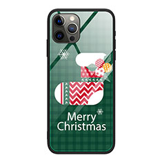 Silicone Frame Christmas Pattern Mirror Case Cover for Apple iPhone 12 Pro Green