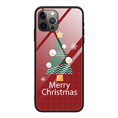 Silicone Frame Christmas Pattern Mirror Case Cover for Apple iPhone 12 Pro Max Red