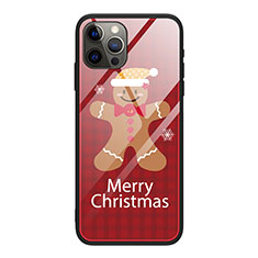 Silicone Frame Christmas Pattern Mirror Case Cover for Apple iPhone 12 Pro Red Wine