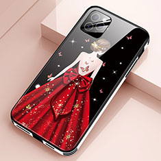 Silicone Frame Dress Party Girl Mirror Case Cover for Apple iPhone 12 Pro Max Red Wine