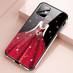 Silicone Frame Dress Party Girl Mirror Case Cover for Apple iPhone 12 Red Wine