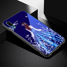 Silicone Frame Dress Party Girl Mirror Case Cover for Huawei P20 Blue