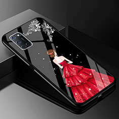 Silicone Frame Dress Party Girl Mirror Case Cover for Oppo A92 Red and Black