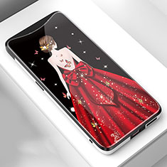 Silicone Frame Dress Party Girl Mirror Case Cover for Oppo Find X Super Flash Edition Red Wine
