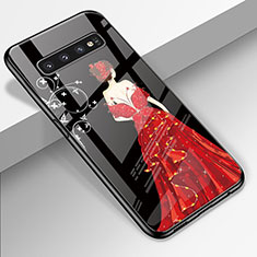 Silicone Frame Dress Party Girl Mirror Case Cover K01 for Samsung Galaxy S10 5G Red and Black
